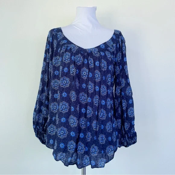 Anthropologie MAEVE Boswell Blue Peasant Longsleeve Blouse US size 6 M Medium - Picture 3 of 11
